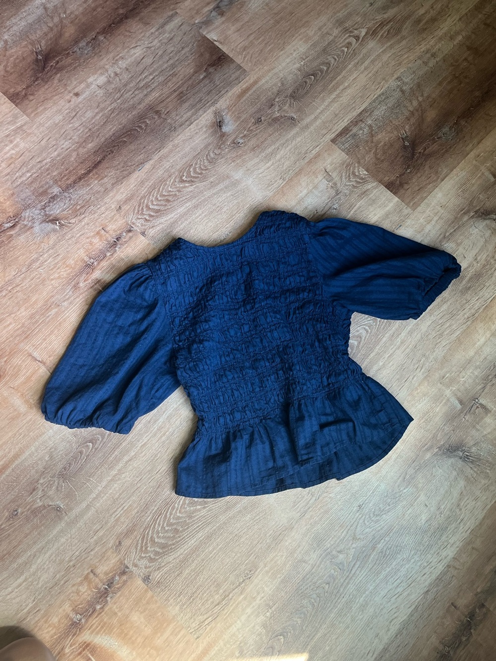 Old Navy Navy Smocked Peplum Puff-Sleeve Blouse